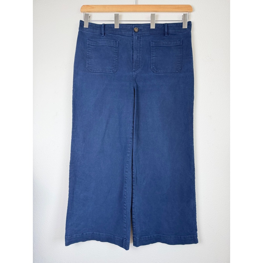 LOFT Women Pants The Palmer Wide Leg 18 Navy Blue High Rise Patch Pocket Sailor